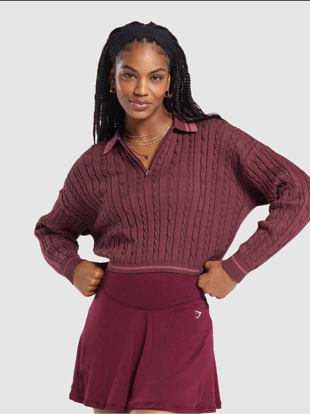 Gymshark Rest Day Cable Knit Pullover Red 1/4 Zip Polo Women’s XL